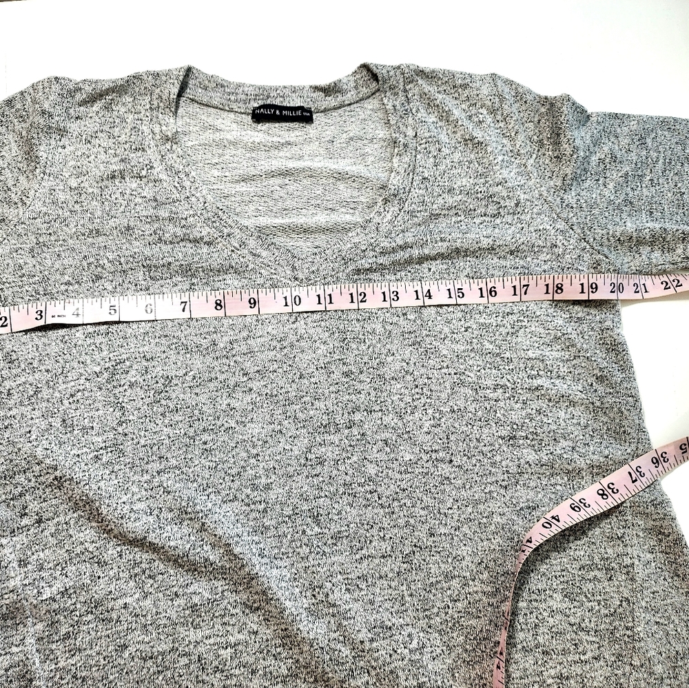 Nally & Millie Womens Grey White Marled Medium 3/4 Sleeves Long Pullover Sweater - Picture 7 of 8